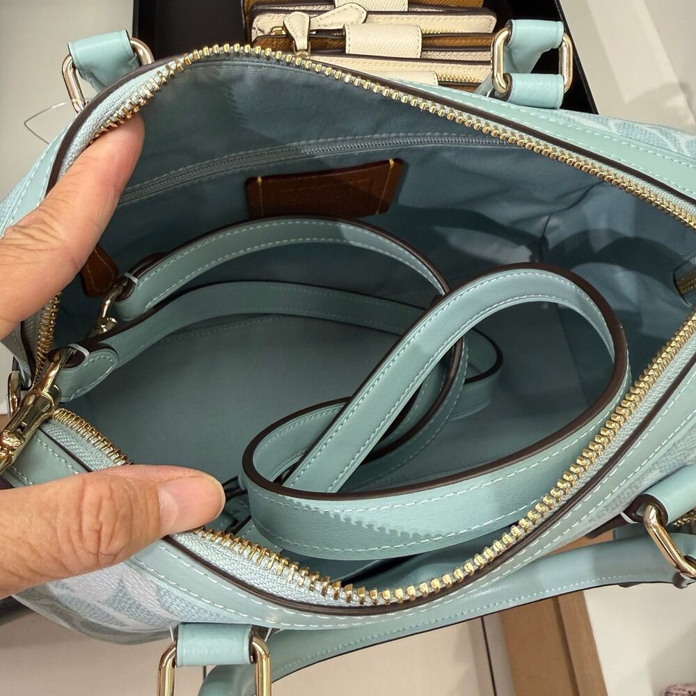 Coach Rowan Satchel Bag In Signature Canvas CEY39 Gold/Light Blue - Picture 6 of 7